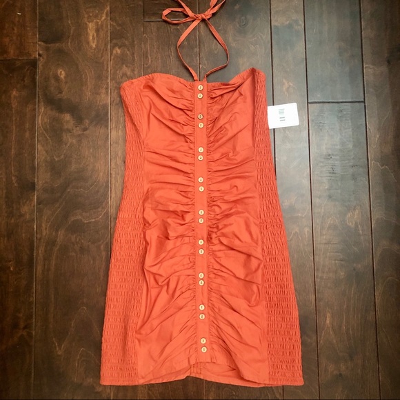 NWT Free People ruched orange mini dress - Picture 3 of 11